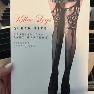 Spanish fan faux garter pantyhose